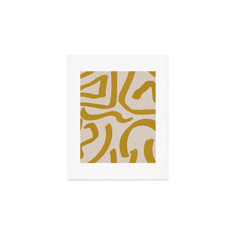 Retro Mustard Scribbles - Abstract Mid Century Brush Art Print Gallery Image 1