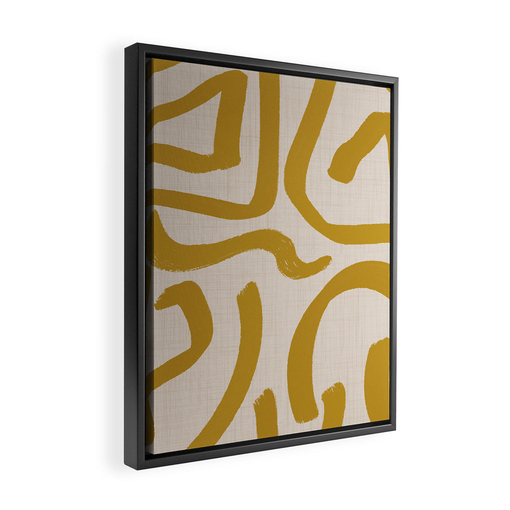 Retro Mustard Scribbles - Abstract Mid Century Brush Framed Canvas Print Gallery Image 2
