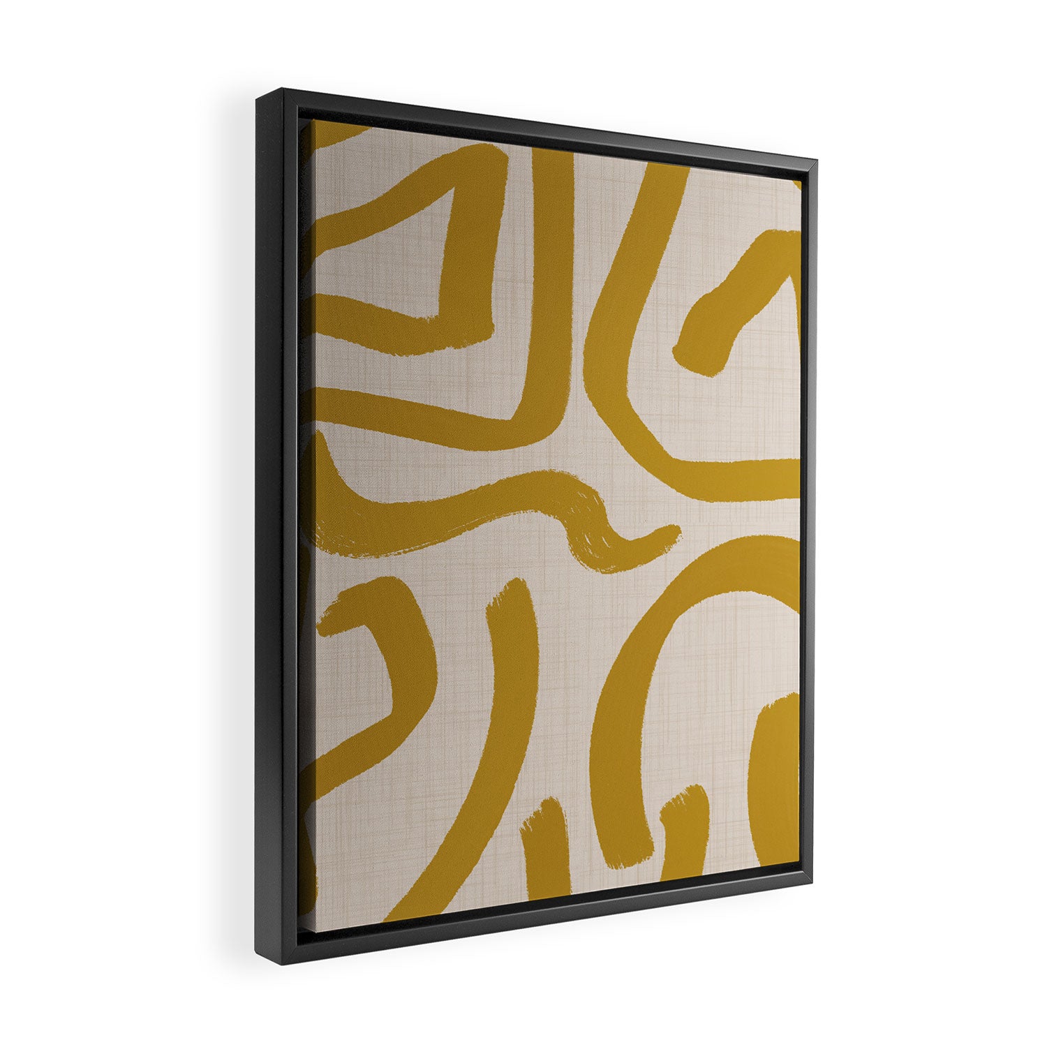 Retro Mustard Scribbles - Abstract Mid Century Brush Framed Canvas Print Gallery Image 2