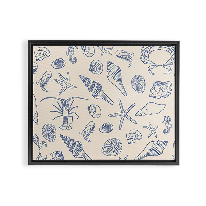 Seahorse Ocean Nautical Coastal Serenity Blue Ivory  Framed Canvas Print Gallery Image 1