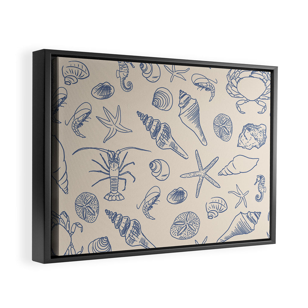 Seahorse Ocean Nautical Coastal Serenity Blue Ivory  Framed Canvas Print Gallery Image 2