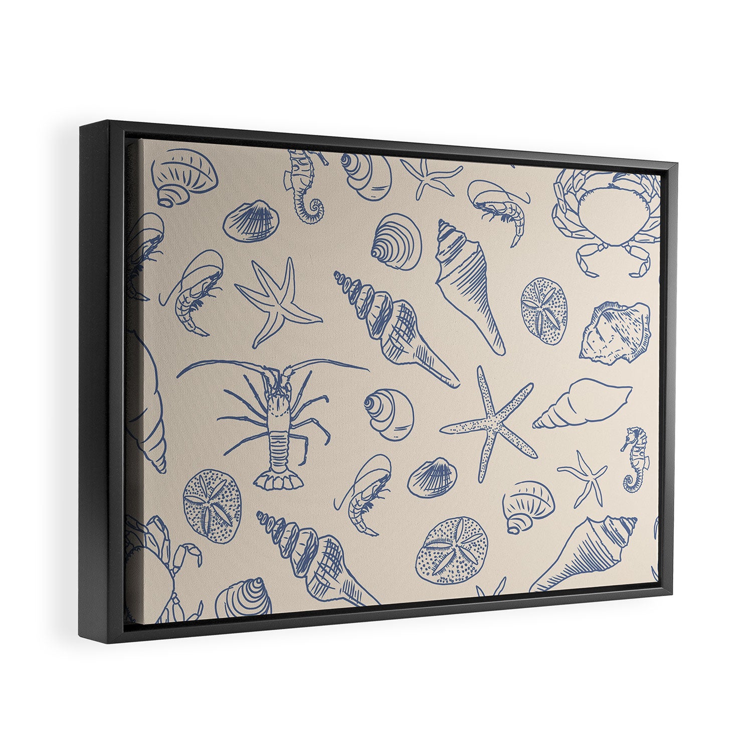 Seahorse Ocean Nautical Coastal Serenity Blue Ivory  Framed Canvas Print Gallery Image 2