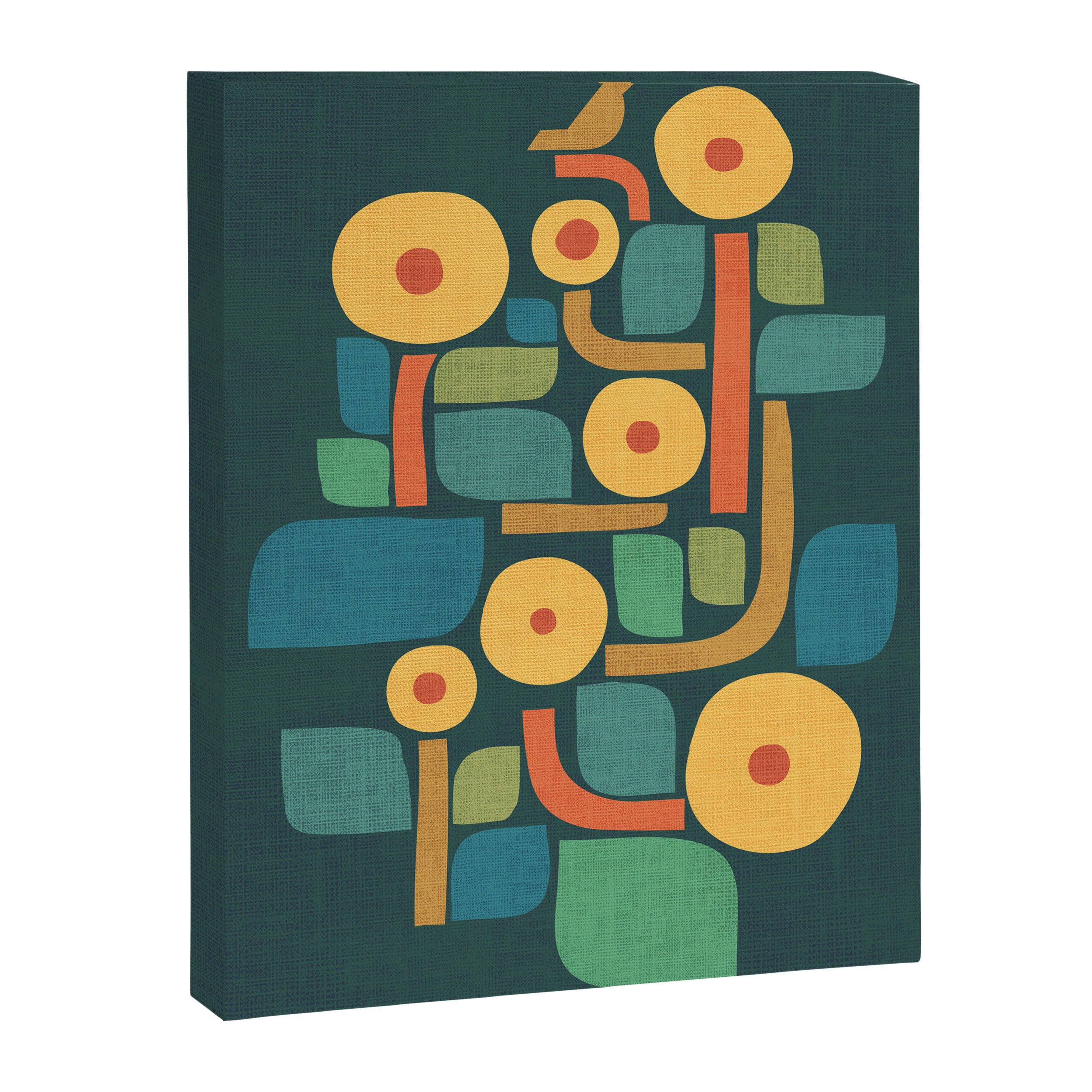 Bird in mid-century garden Canvas Print Gallery Image 3