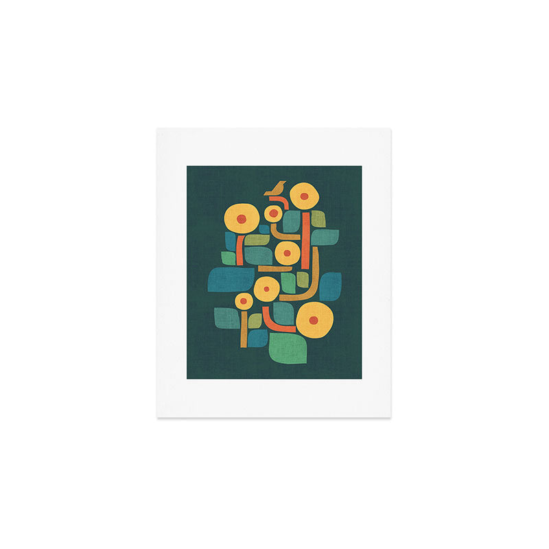 Bird in mid-century garden Art Print Gallery Image 1