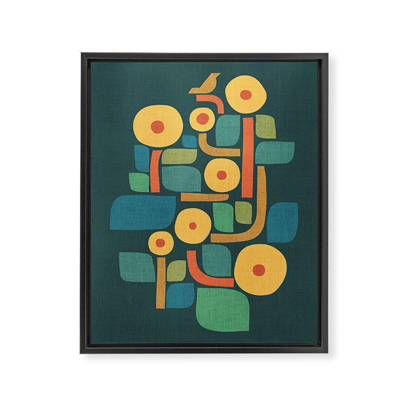 Bird in mid-century garden Framed Canvas Print Gallery Image 3