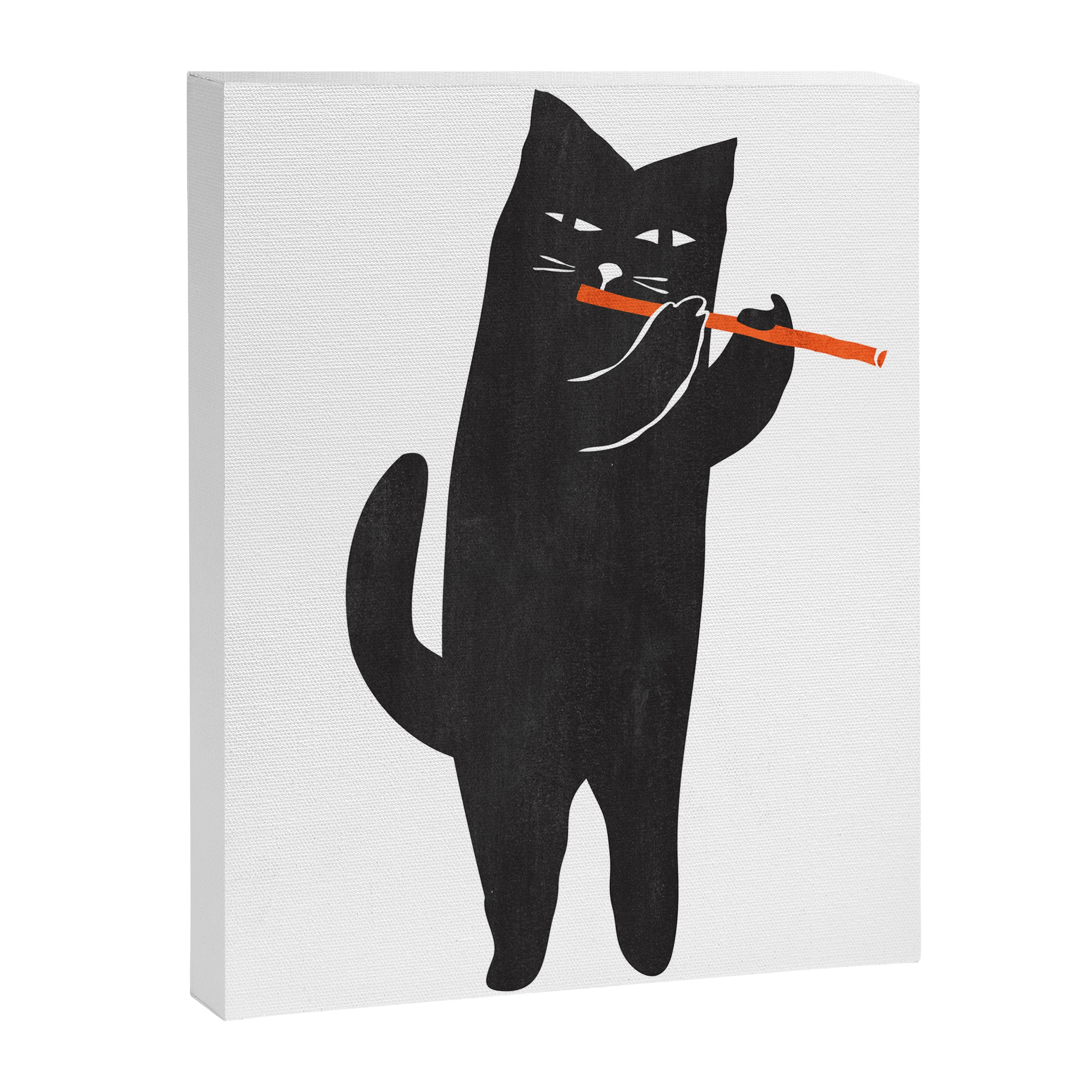 Black cat with flute Canvas Print Gallery Image 6