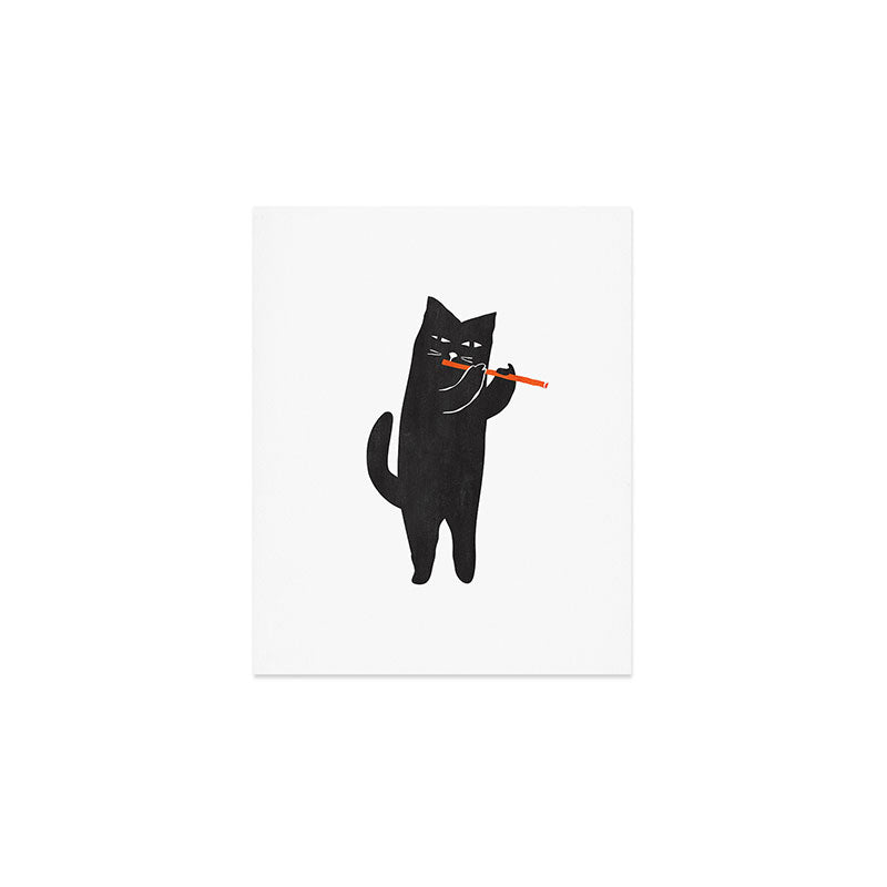 Black cat with flute Art Print Gallery Image 1
