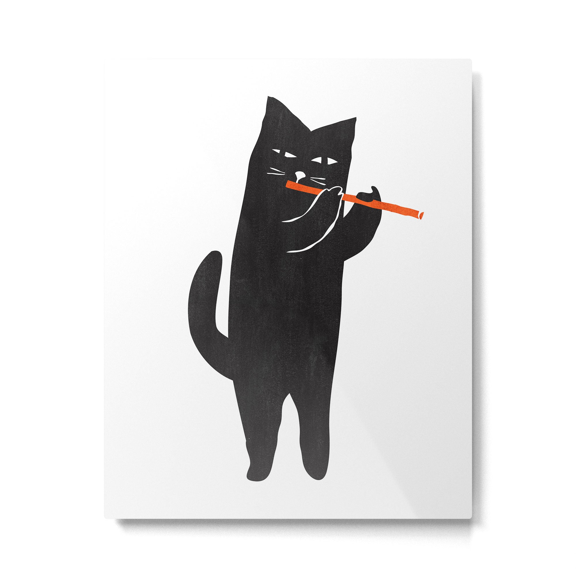 Black cat with flute Metal Print Gallery Image 4