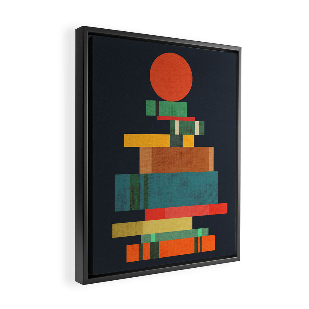 Book stack with a ball Framed Canvas Print Gallery Image 2