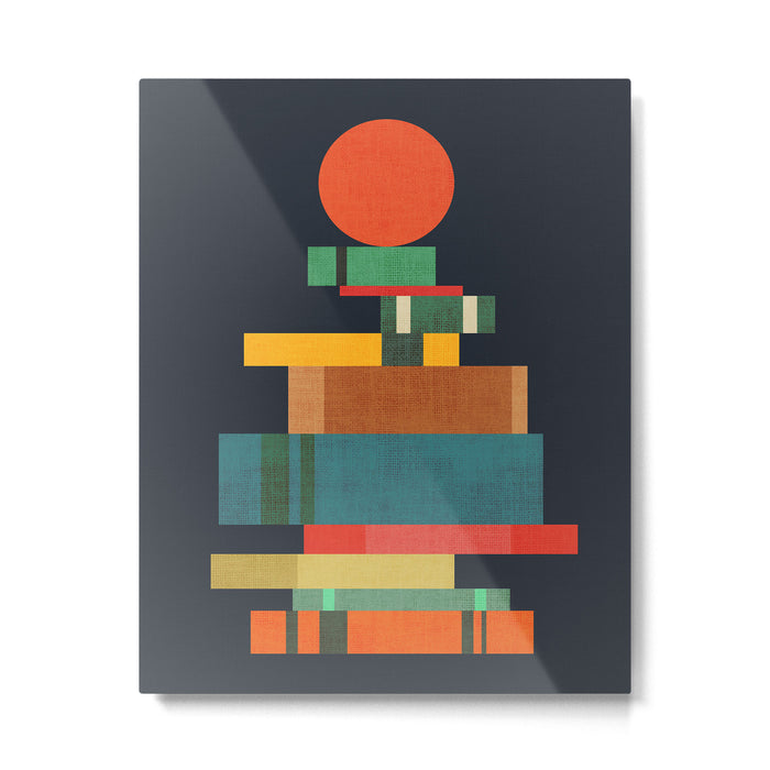 Book stack with a ball Metal Print Gallery Image 1