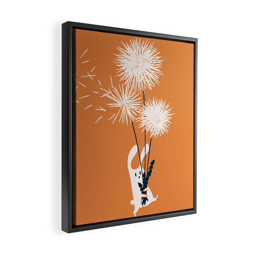 Bunny and Dandelion Bouquet Framed Canvas Print Gallery Image 2