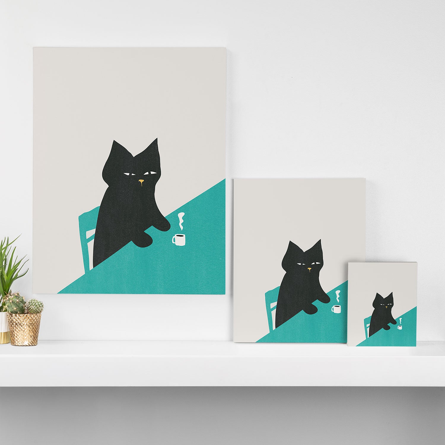 Cat drinking coffee Canvas Print Gallery Image 3