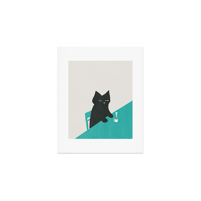 Cat drinking coffee Art Print Gallery Image 1