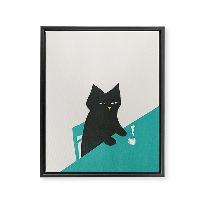 Cat drinking coffee Framed Canvas Print Gallery Image 1