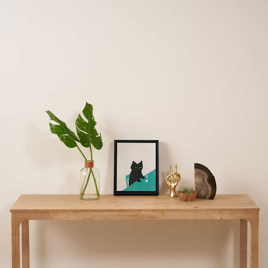 Cat drinking coffee Framed Canvas Print Gallery Image 4