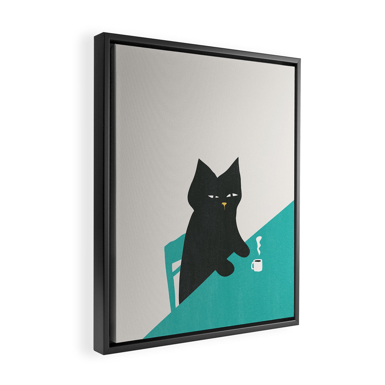 Cat drinking coffee Framed Canvas Print Gallery Image 2