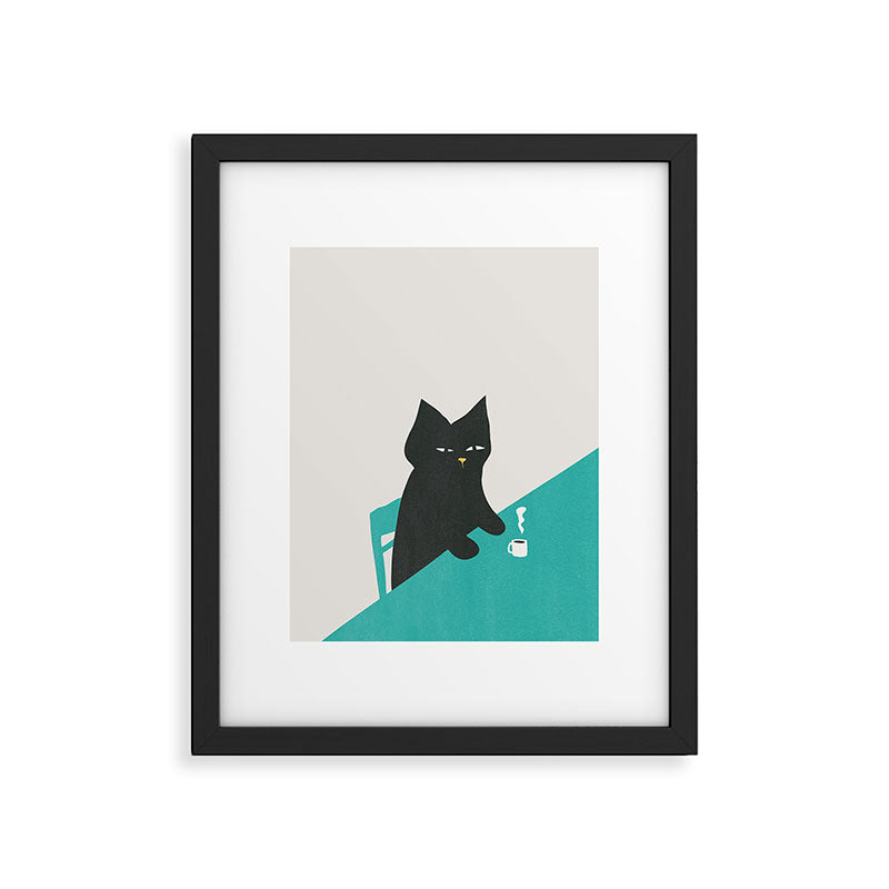 Cat drinking coffee Framed Art Print Gallery Image 4
