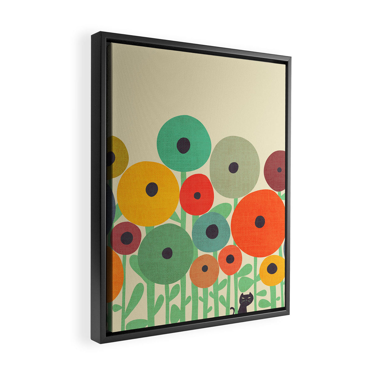 Cat in flower garden Framed Canvas Print Gallery Image 2