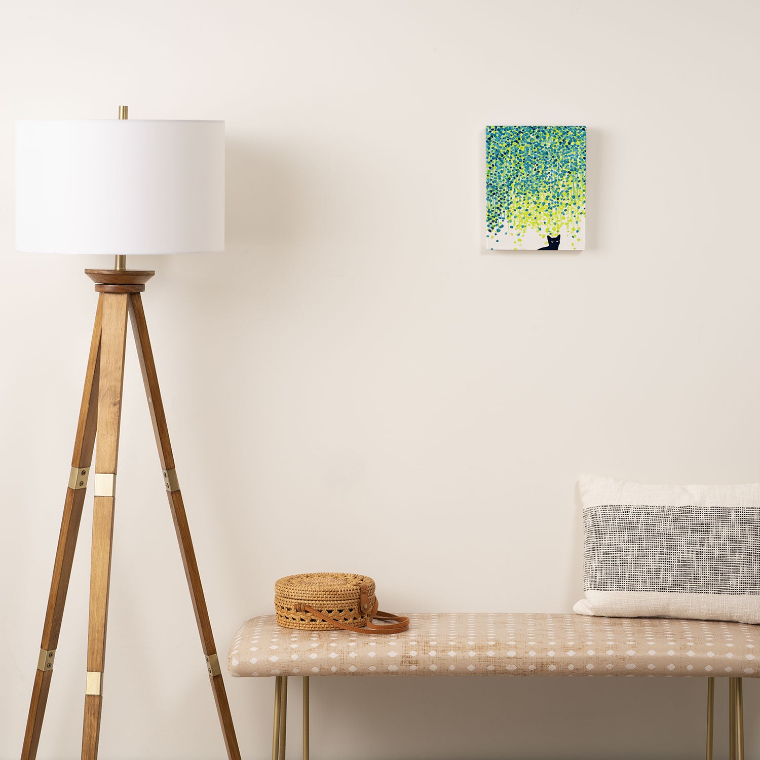 Cat in the garden under willow tree Canvas Print Gallery Image 2