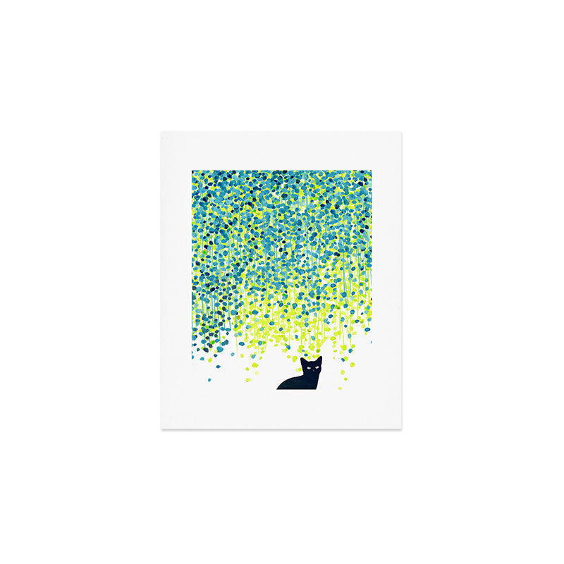 Cat in the garden under willow tree Art Print Gallery Image 1