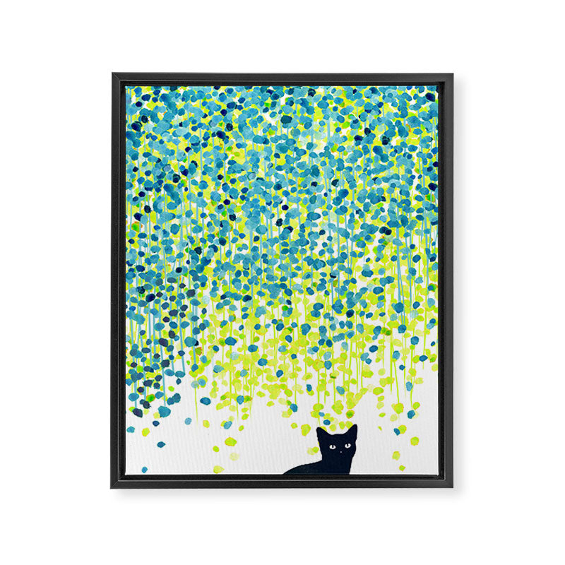 Cat in the garden under willow tree Framed Canvas Print Gallery Image 3
