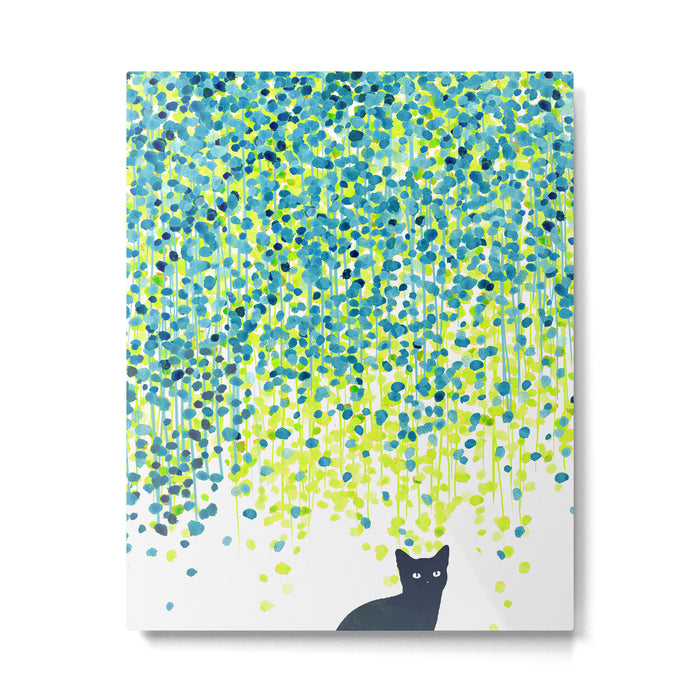 Cat in the garden under willow tree Metal Print Gallery Image 1
