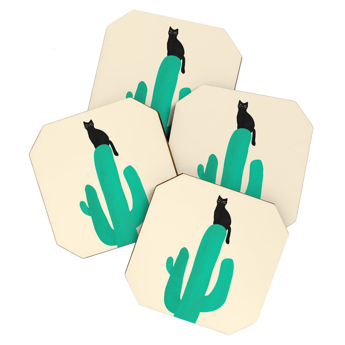 Cat on cactus Coaster Gallery Image 1
