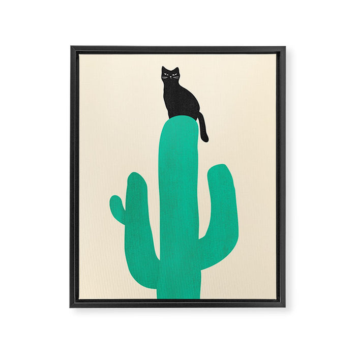 Cat on cactus Framed Canvas Print Gallery Image 1