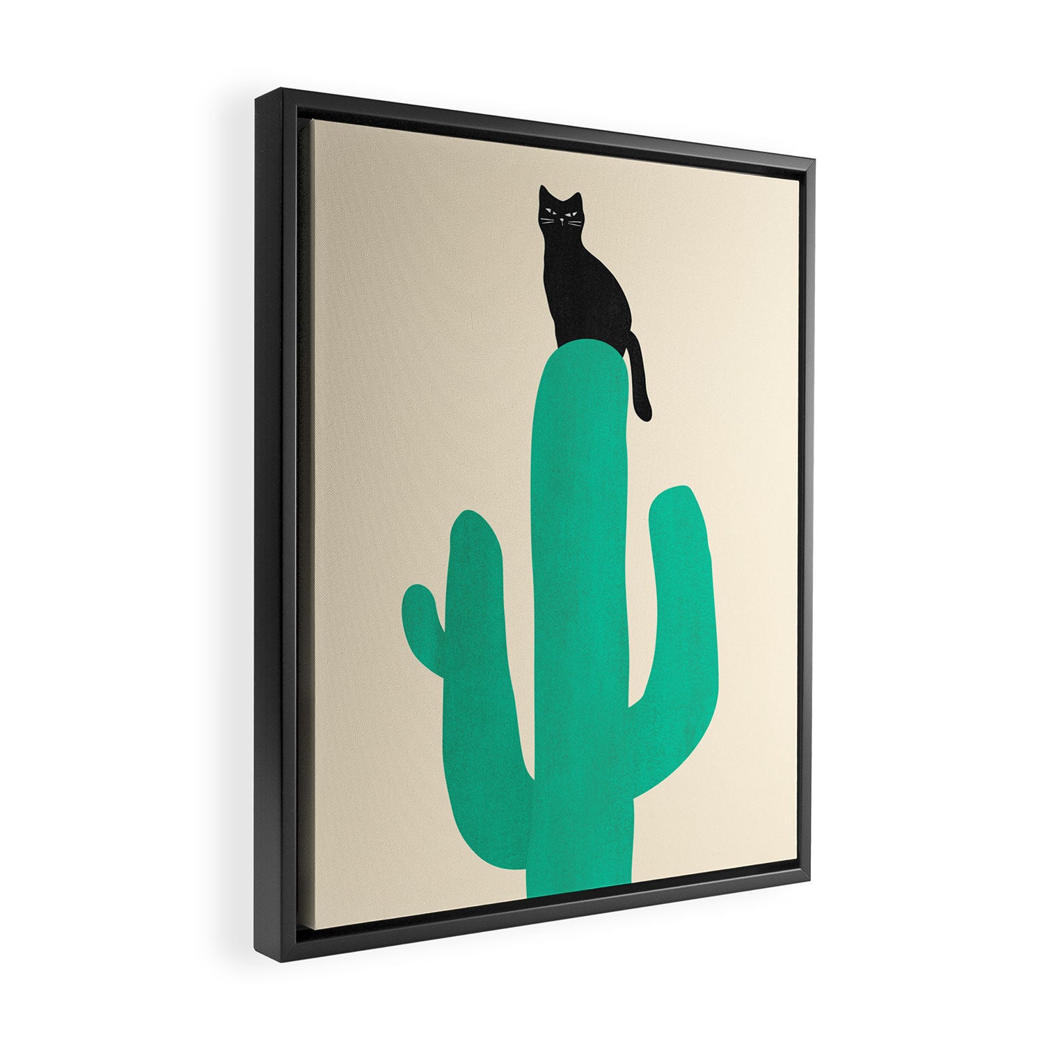 Cat on cactus Framed Canvas Print Gallery Image 2