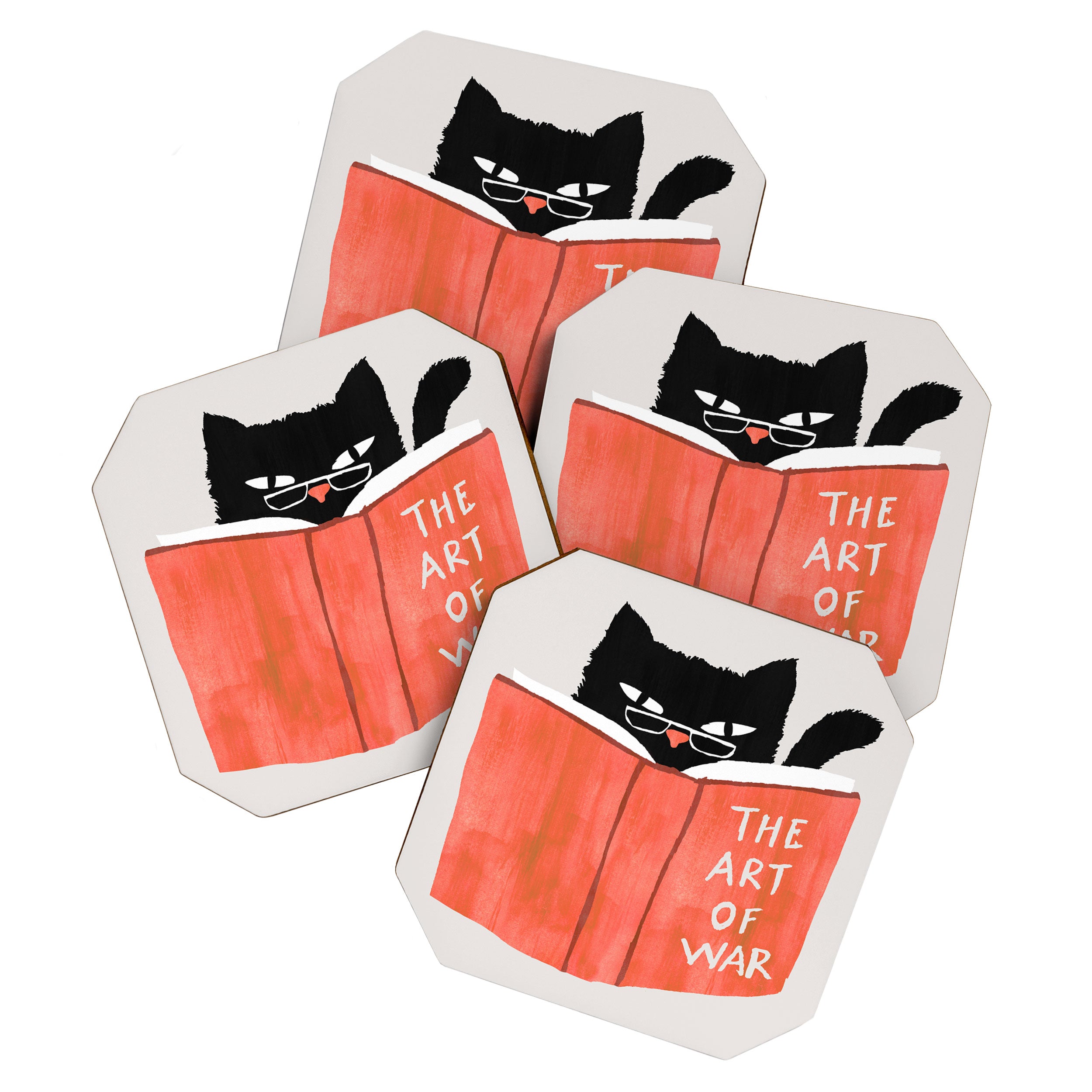 Cat reading book Coaster Gallery Image 1