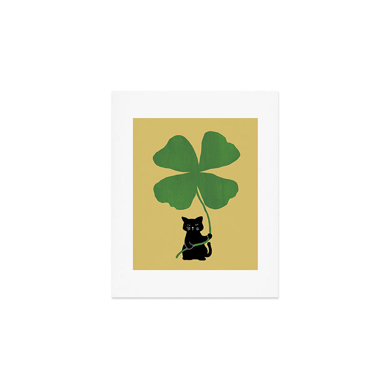 Cat with clover Art Print Gallery Image 1