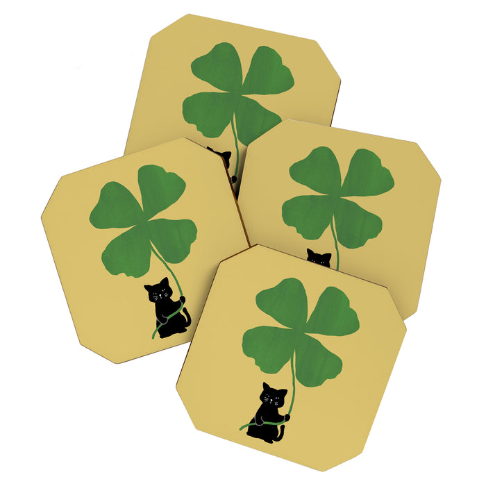 Cat with clover Coaster Gallery Image 1