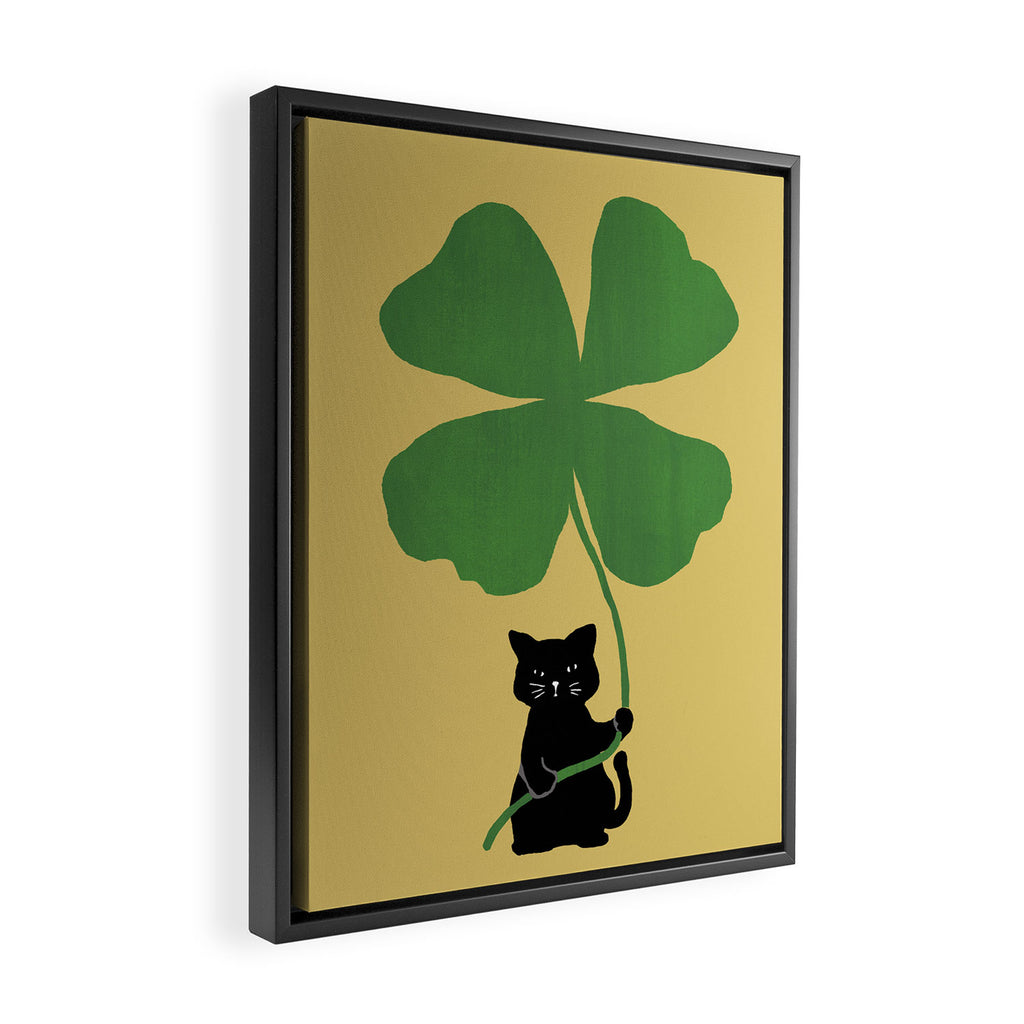 Cat with clover Framed Canvas Print Gallery Image 2