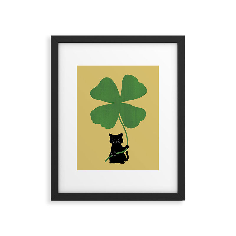 Cat with clover Framed Art Print Gallery Image 5