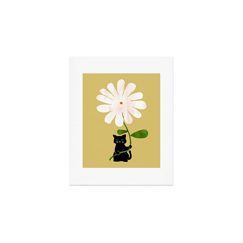 Cat with flower Art Print Gallery Image 1