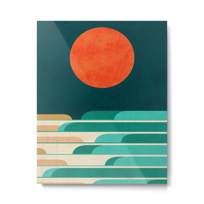 Chasing wave under the red moon Metal Print Gallery Image 1