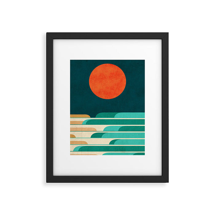 Chasing wave under the red moon Framed Art Print Gallery Image 1
