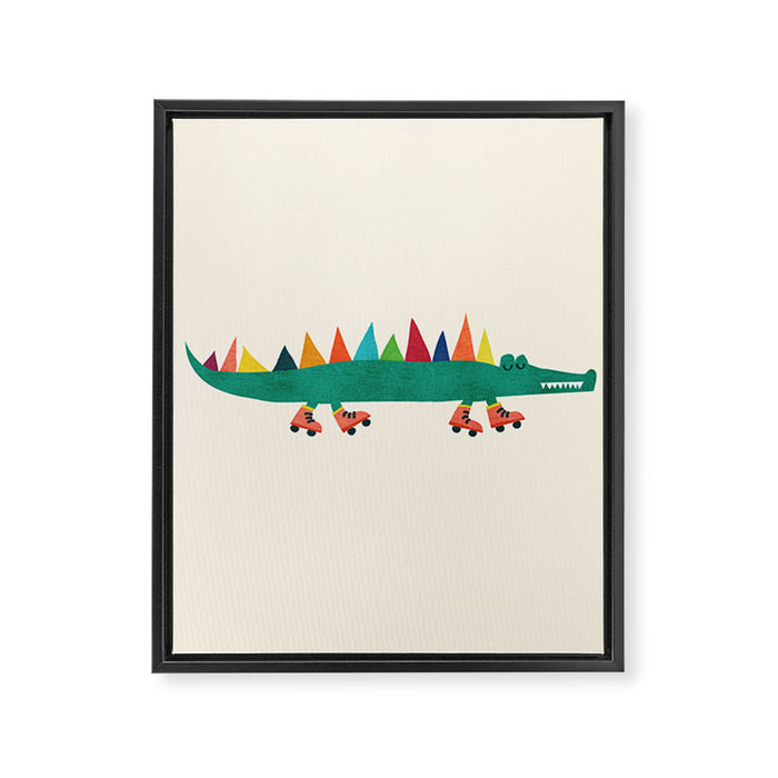 Crocodile on Roller Skates Framed Canvas Print Gallery Image 1