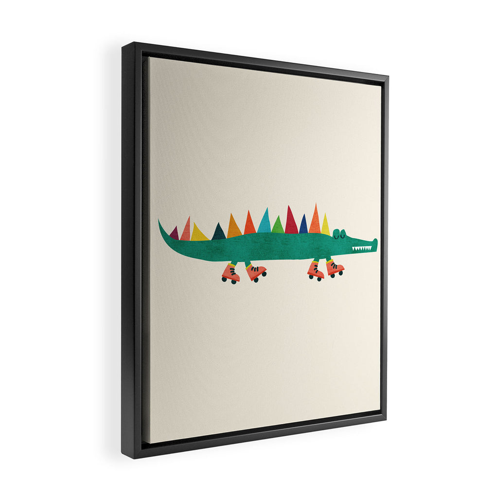 Crocodile on Roller Skates Framed Canvas Print Gallery Image 2