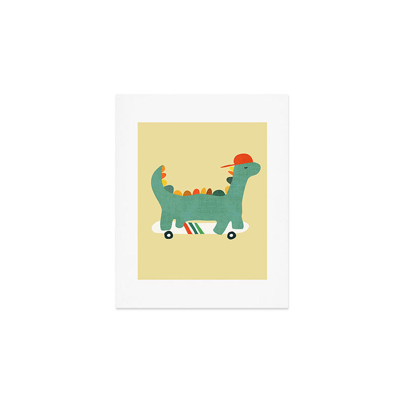 Dinosaur on retro skateboard Art Print Gallery Image 1