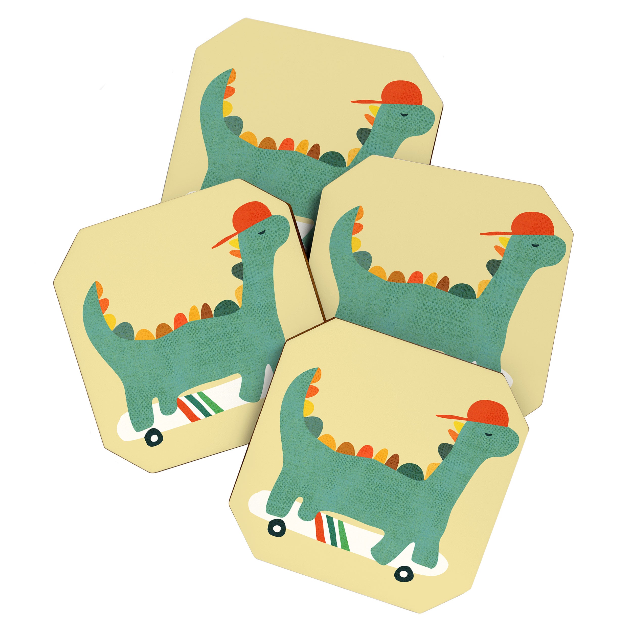 Dinosaur on retro skateboard Coaster Gallery Image 1