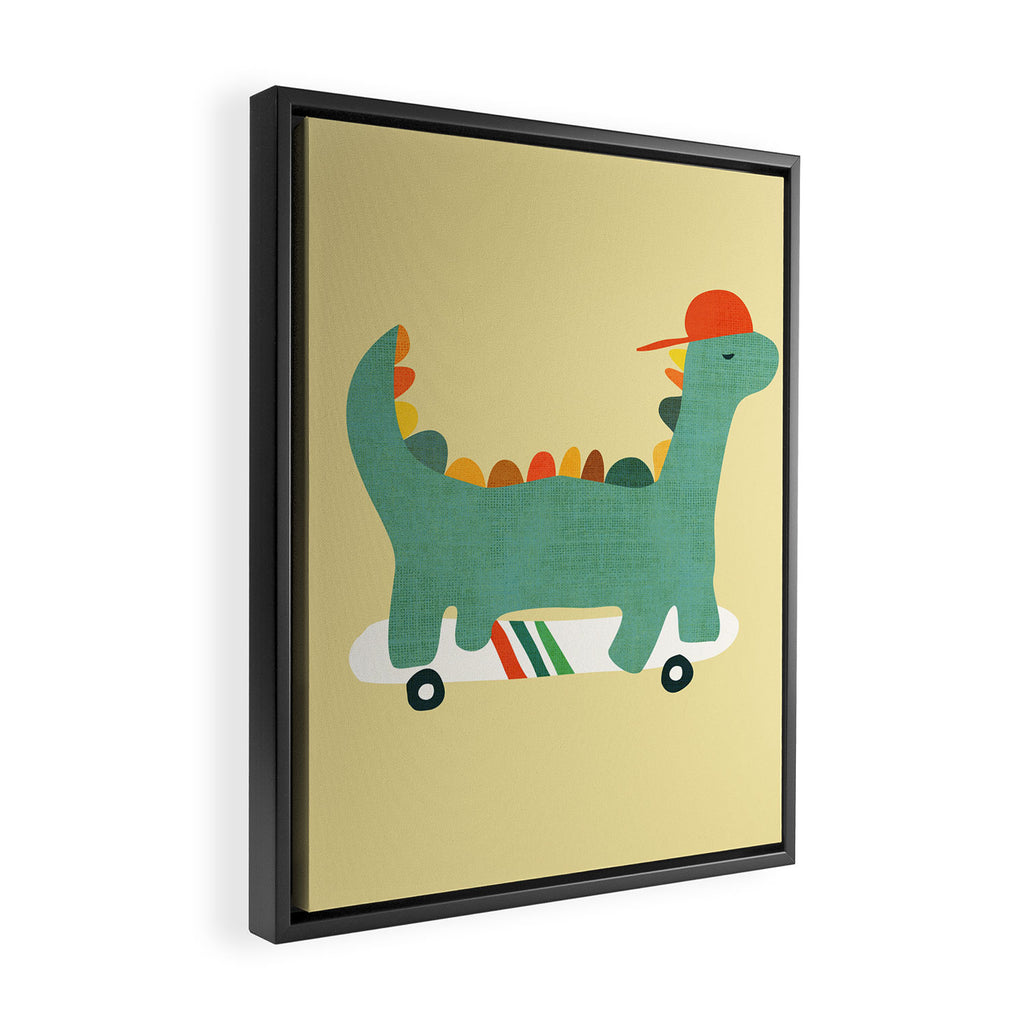 Dinosaur on retro skateboard Framed Canvas Print Gallery Image 2