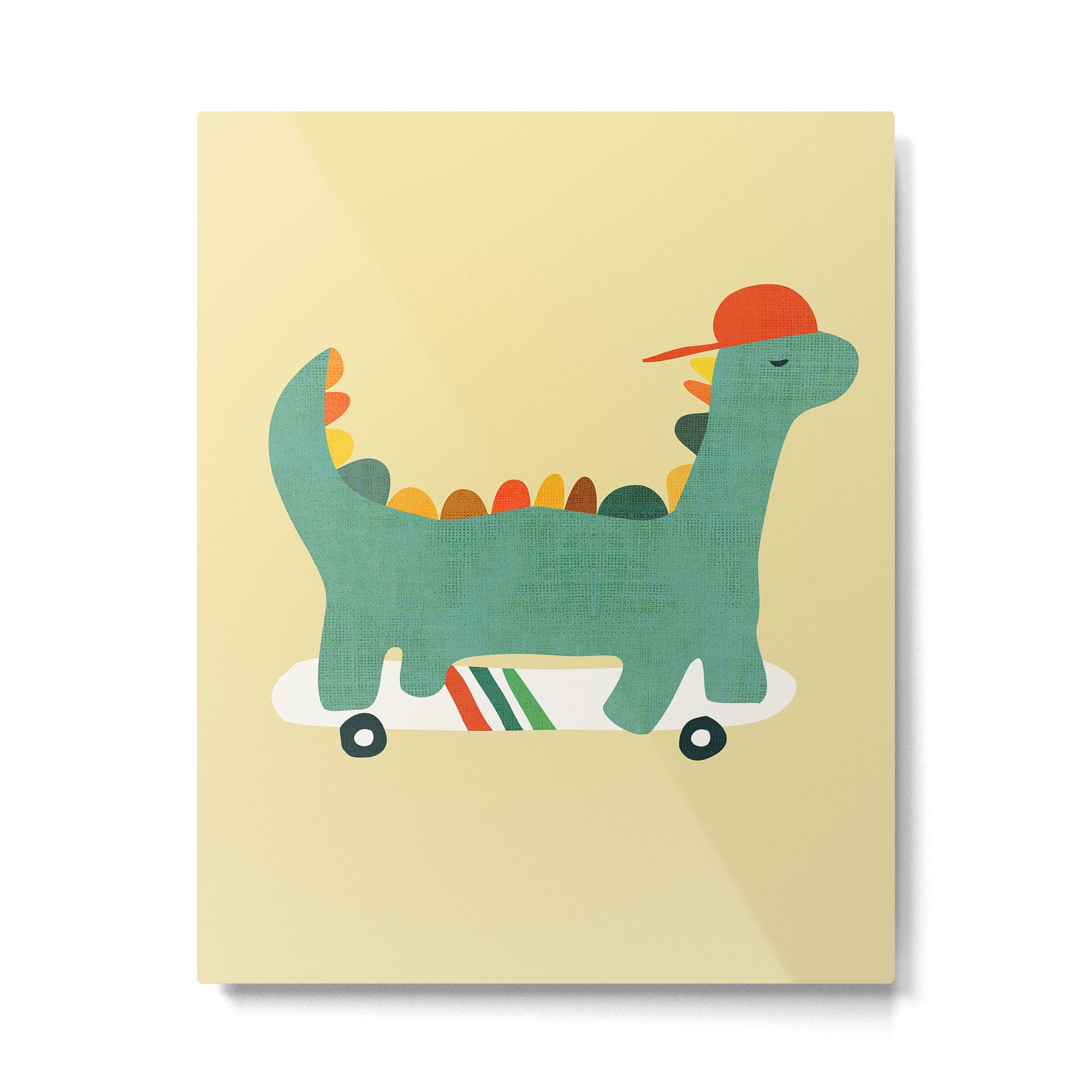 Dinosaur on retro skateboard Metal Print Gallery Image 4