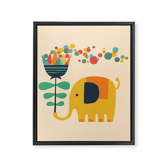 Elephant with giant flower Framed Canvas Print Gallery Image 1