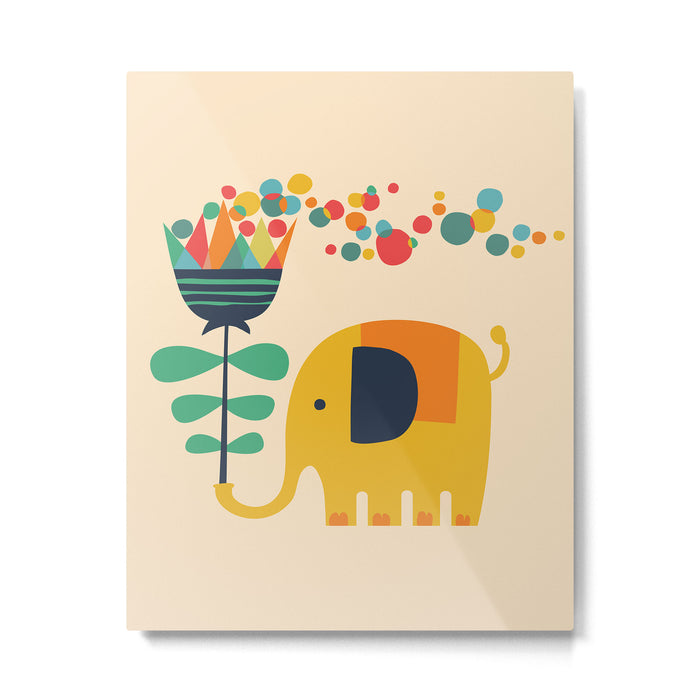 Elephant with giant flower Metal Print Gallery Image 1