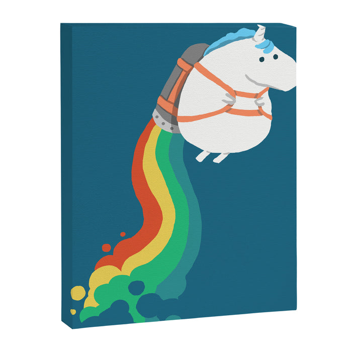 Fat Unicorn on Rainbow Jetpack Canvas Print Gallery Image 1