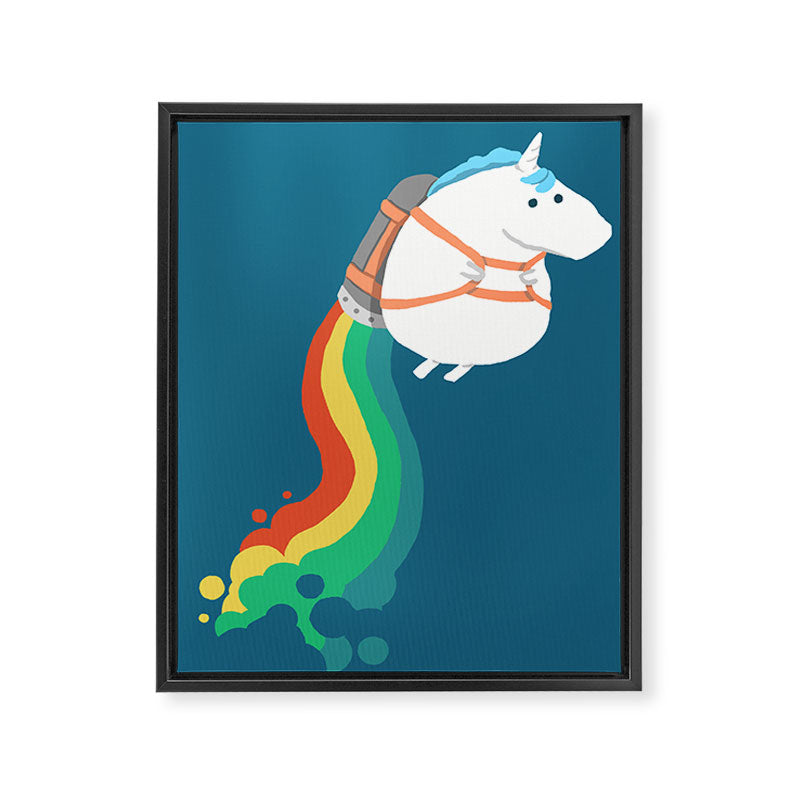 Fat Unicorn on Rainbow Jetpack Framed Canvas Print Gallery Image 6