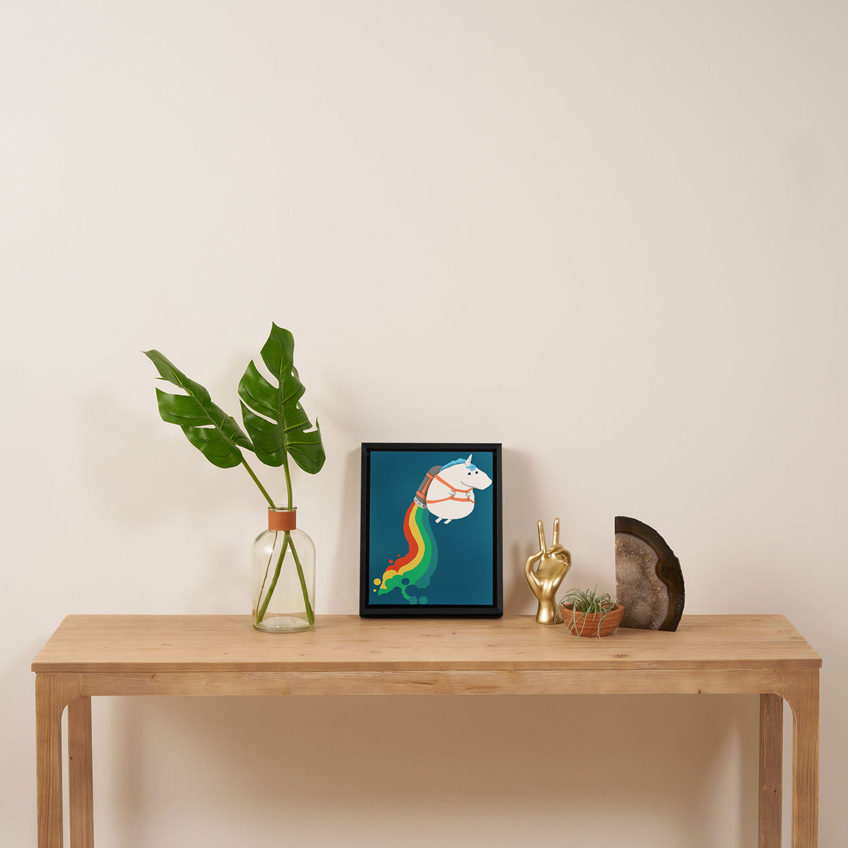 Fat Unicorn on Rainbow Jetpack Framed Canvas Print Gallery Image 4
