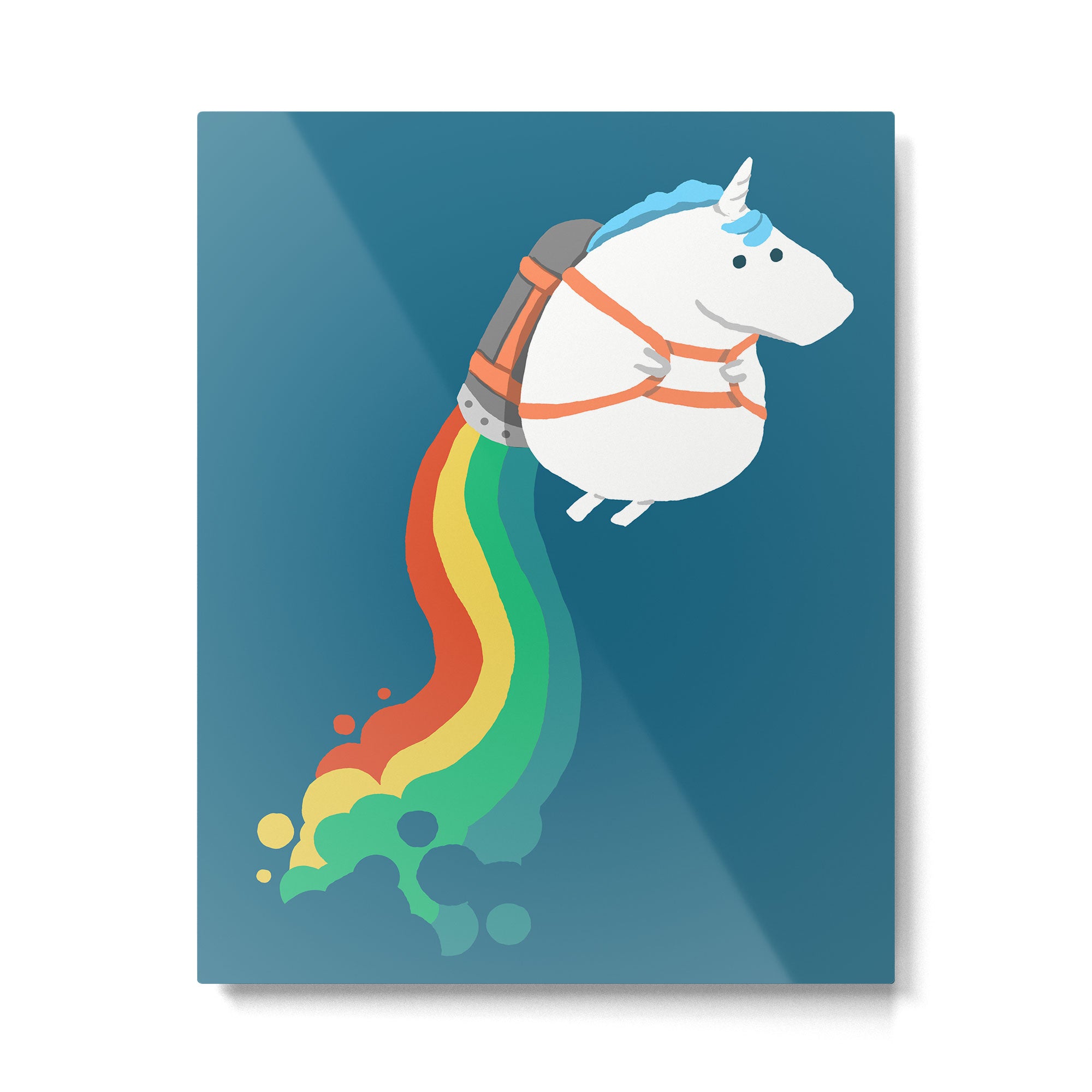 Fat Unicorn on Rainbow Jetpack Metal Print Gallery Image 4
