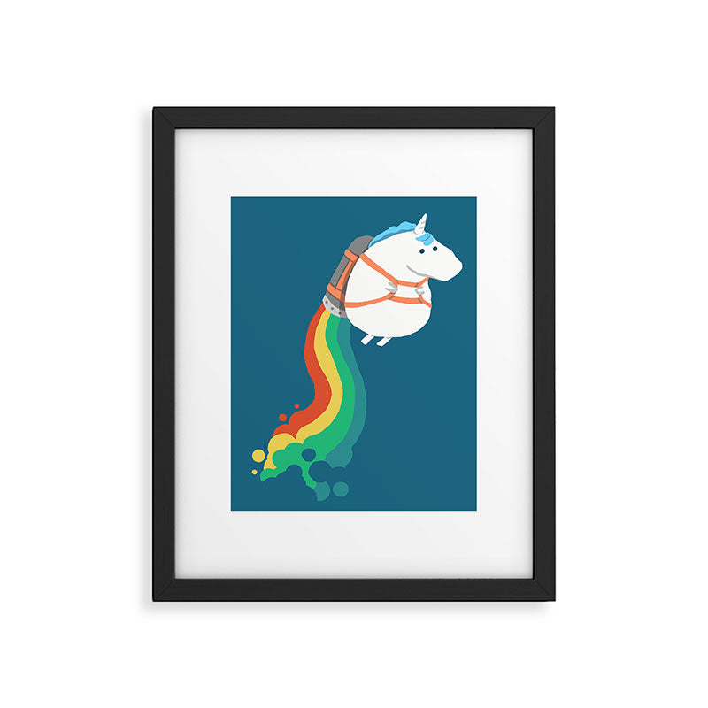 Fat Unicorn on Rainbow Jetpack Framed Art Print Gallery Image 5